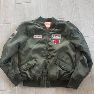 Ashley by 26 International Cropped Bomber Jacket Women Sz M Green Y2K Coat EUC